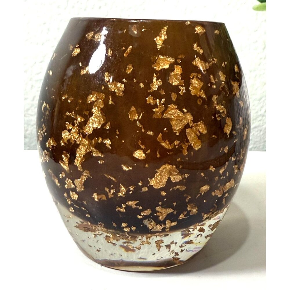 Nicole Miller MCM Style Brown With Gold Flakes Lucite Votive Candle Tea Light